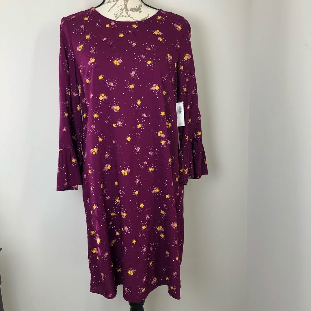 Old Navy New Swing Dress Ruffle Floral Burgundy Bell Sleeves